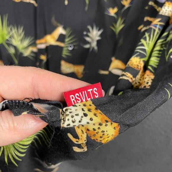 RSVLTS Shirt Mens XL Black Cheetah Gazelle The Hunt Kingpin Bowling Button Up - Picture 5 of 12